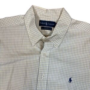 Ralph Lauren Blake Mens XL Short Sleeve Button Down Shirt Yellow Blue Check